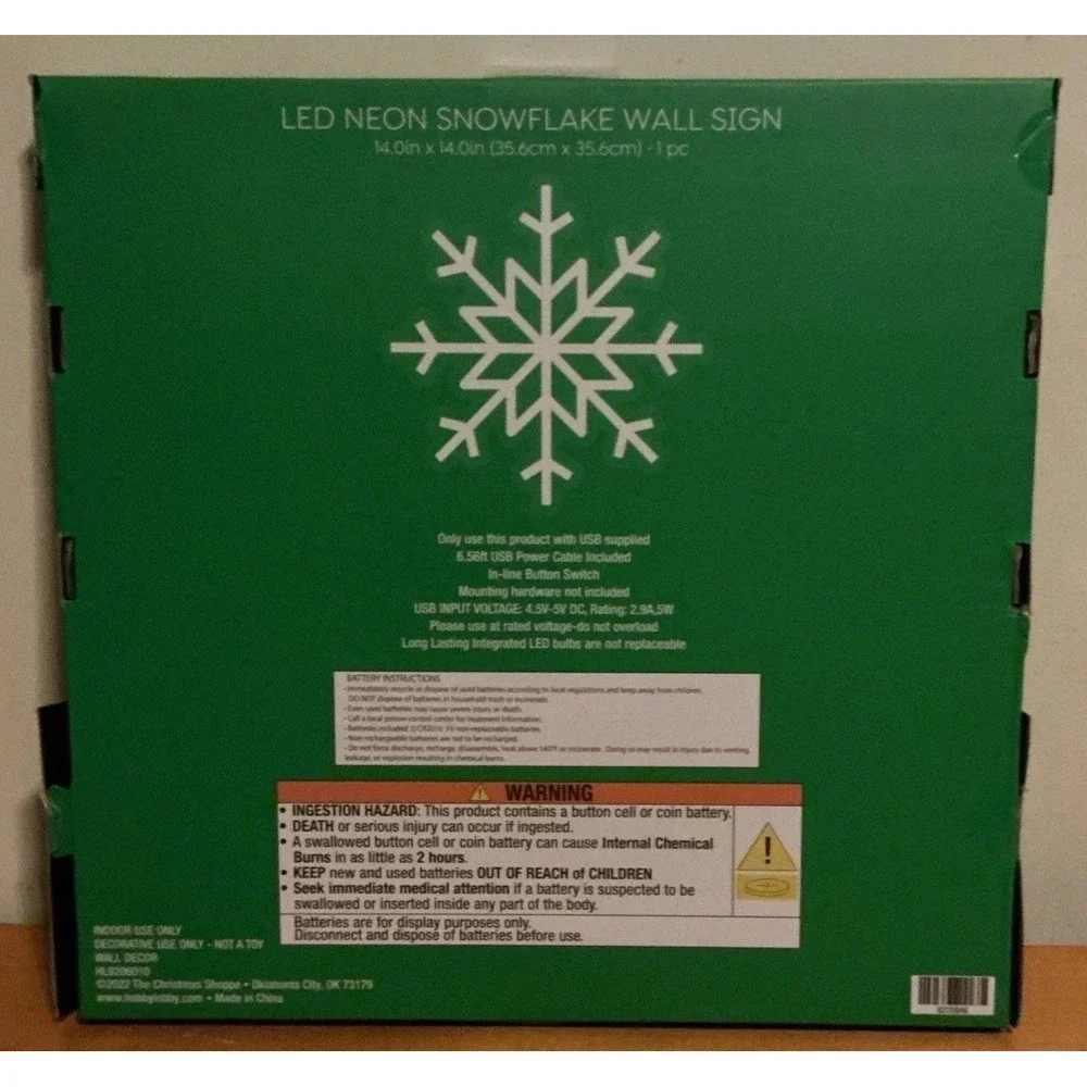 The Christmas Shoppe LED Neon Snowflake Wall Light, 14
